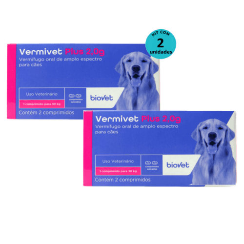 Kit Vermífugo Vermivet Plus Biovet 2g c/ 2 Comprimidos C/ 2 unidades Kit Vermífugo Vermivet Plus Biovet 2g c/ 2 Comprimidos C/ 2 unidades