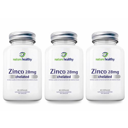 COMBO c/ 3 - ZINCO QUELATO 28MG c/ 60 NATURE HEALTHY COMBO c/ 3 - ZINCO QUELATO 28MG c/ 60 NATURE HEALTHY