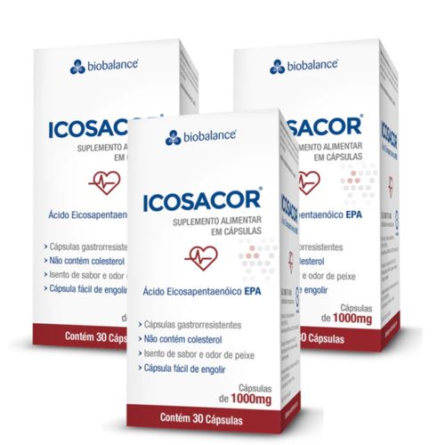Kit 3 Icosacor Alto teor EPA 1g 30 Cáps Biobalance Sem Sabor Kit 3 Icosacor Alto teor EPA 1g 30 Cáps Biobalance Sem Sabor