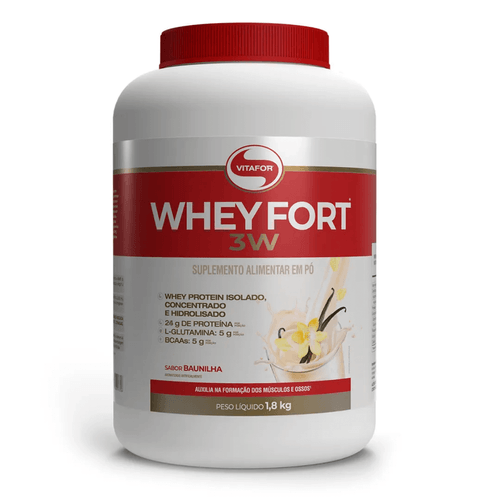 Whey Fort 3W Proteína Whey Protein Hidrolisado 1800g Vitafor Baunilha Whey Fort 3W Proteína Whey Protein Hidrolisado 1800g Vitafor Baunilha