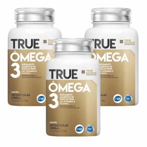 Kit 3 Ômega 3 TrueSource Vitamina E Certificado IFOS Concentrado 180CAPS Sem Sabor