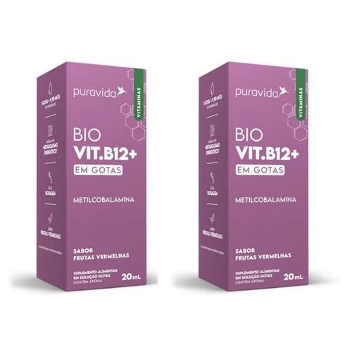 Kit 2 Bio Vit. B12+ Metilcobalamina  Gotas Biodísponivel Puravida Frutas Vermelhas Kit 2 Bio Vit. B12+ Metilcobalamina  Gotas Biodísponivel Puravida Frutas Vermelhas
