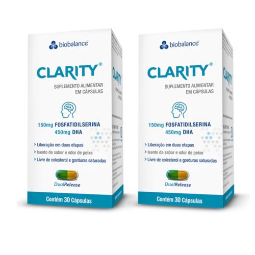 Kit 2 Clarity Fosfatidilserina 150mg Dha 450mg 30 Cáps Biobalance Sem Sabor Kit 2 Clarity Fosfatidilserina 150mg Dha 450mg 30 Cáps Biobalance Sem Sabor
