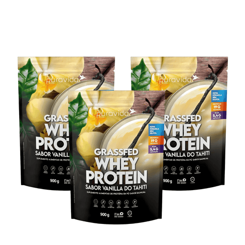NOVO Kit 3 Un WHEY GRASSFED PURAVIDA 900G Vanilla