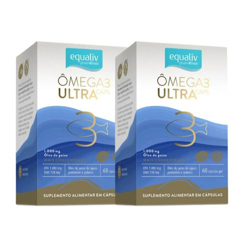 Kit 2 Ômega 3 Ultra Caps 1000mg Sem Mercúrio+Concentrado Equaliv 120 caps Neutro Kit 2 Ômega 3 Ultra Caps 1000mg Sem Mercúrio+Concentrado Equaliv 120 caps Neutro