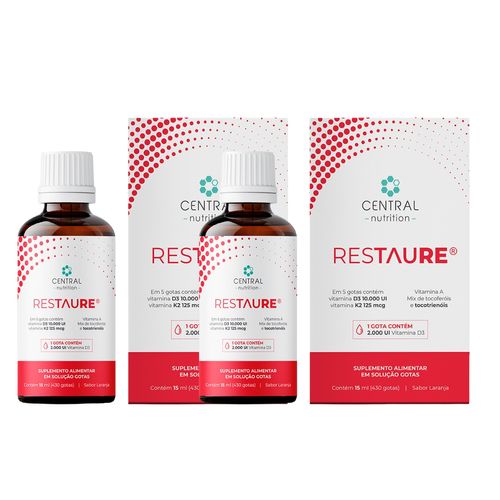 Kit 2 Restaure 430 gotas Vitaminas A  D E e K Central  Nutrition Laranja Kit 2 Restaure 430 gotas Vitaminas A  D E e K Central  Nutrition Laranja