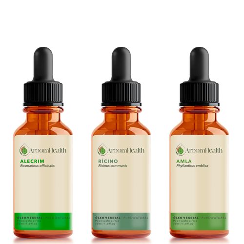Kit óleos vegetais de Alecrim, Rícino e Amla - 30 ml cada