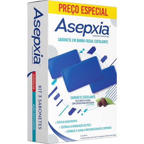 Sabonete em Barra Asepxia Esfoliante - Ação Anti Cravos - Kit com 3 Unidades de 80g Sabonete em Barra Asepxia Esfoliante - Ação Anti Cravos - Kit com 3 Unidades de 80g