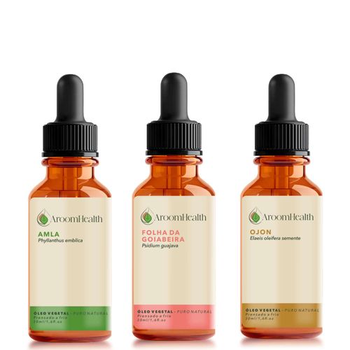 Kit de óleos  Amla , Folha da Goiabeira e semente de Ojon - 30ml cada