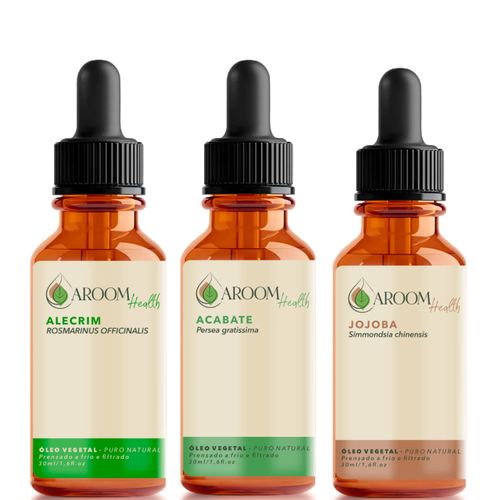 Kit de óleos vegetais Alecrim, Abacate e Jojoba - 30ml cada