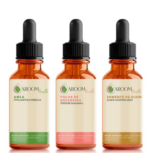 Kit óleos vegetais de Amla , folha da Goiabeira e semente de Ojon/Batana – 30 ml cada