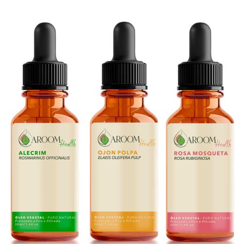 Kit óleos vegetais de Alecrim, Ojon polpa/Batana e Rosa Mosqueta - 30 ml cada