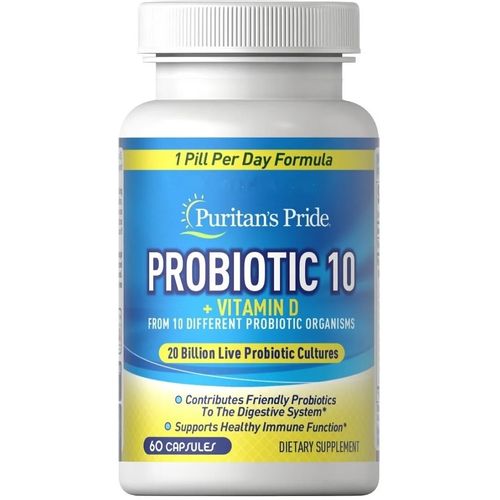 PROBIOTIC 10 COM VITAMINA D3 60 CÁPS. PURITANS PRIDE