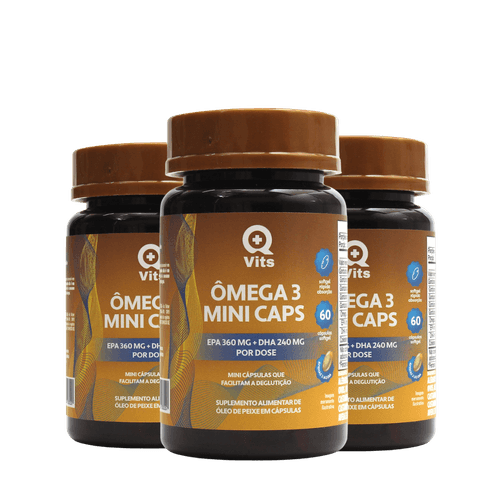 Kit Ômega 3 DHA 360mg EPA 240mg QMaisVits 180 Mini Caps Softgel