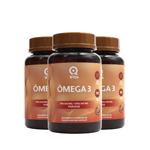 Kit Ômega 3 1000mg EPA 540mg DHA 360mg QMaisVits 270 Cápsulas Softgel Kit Ômega 3 1000mg EPA 540mg DHA 360mg QMaisVits 270 Cápsulas Softgel