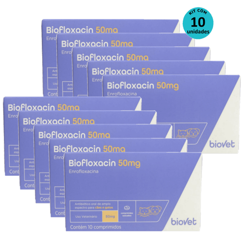 Kit 10 Biofloxacin 50mg C/ 10 Comprimidos- Biovet Kit 10 Biofloxacin 50mg C/ 10 Comprimidos- Biovet