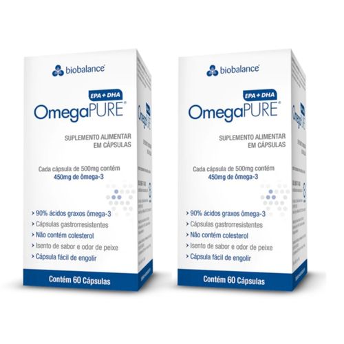 Kit 2 OmegaPure EPA DHA Vitam E Alta Concentração 60 Cap Biobalance Sem Sabor Kit 2 OmegaPure EPA DHA Vitam E Alta Concentração 60 Cap Biobalance Sem Sabor