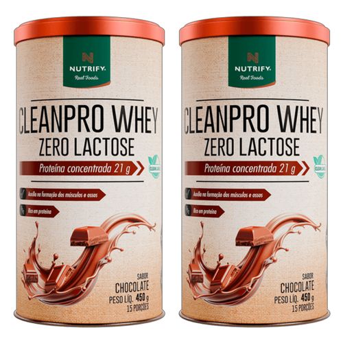 Kit 2X: Cleanpro Whey Protein Zero Lactose Chocolate Nutrify 450g Kit 2X: Cleanpro Whey Protein Zero Lactose Chocolate Nutrify 450g