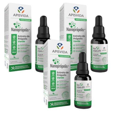 3x Nanoprópolis- Extrato de Própolis Verde- 20ml- Apis Vida Sem Sabor 3x Nanoprópolis- Extrato de Própolis Verde- 20ml- Apis Vida Sem Sabor