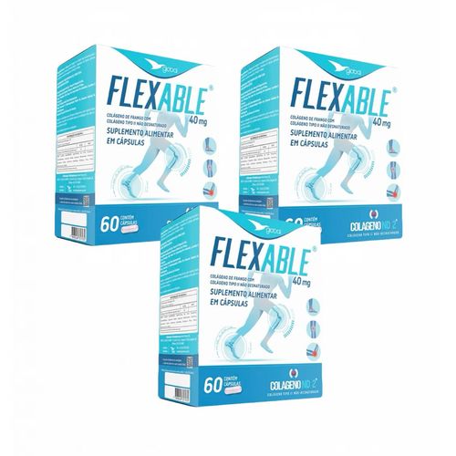 3x FlexAble - Colágeno Tipo II- Não Desnaturado- 60 Cápsulas sem sabor 3x FlexAble - Colágeno Tipo II- Não Desnaturado- 60 Cápsulas sem sabor