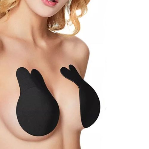 Sutiã Levanta Seio Adesivo Reutilizável Orelha de Coelho Preto Tam P