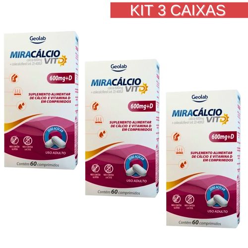 Calcio 600 com vitamina D Miracalcio D composicao  idoso Kit 3 Kit 2