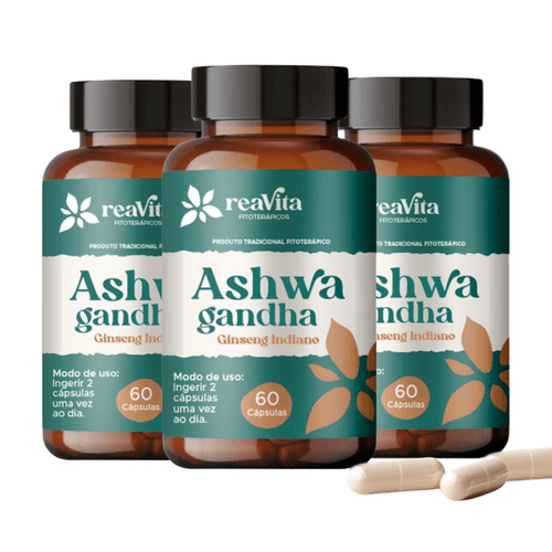 Kit 03 Ashwaga Indiano 1000mg por dose Reavita  60 Cáps – Força e Energia