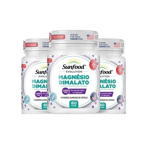 KIT 3 MAGNESIO DIMALATO 1000MG 60 CAPS SUNFOOD EVOLUTION