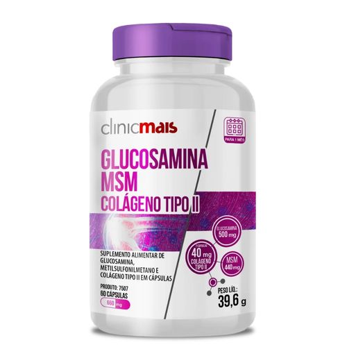 Glucosamina, MSM e Colágeno Tipo 2 60 cápsulas 660mg ClinicMais
