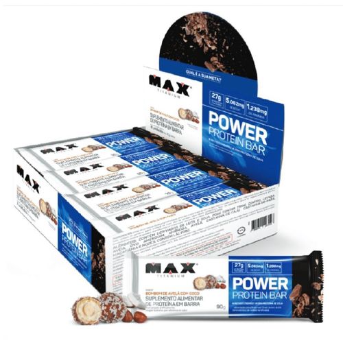 Power Protein Bar Caixa com 8 Unidades (720g) - Sabor: Bombom de Avelã c/ Coco Power Protein Bar Caixa com 8 Unidades (720g) - Sabor: Bombom de Avelã c/ Coco