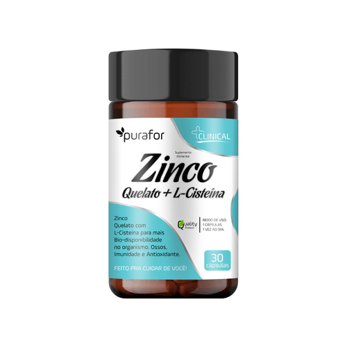 Zinco Quelato + L-Cisteína 500mg Purafor 30 capsulas Suplemento Natural