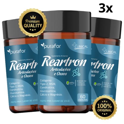 Kit 3 Reartron composto de Colágeno Tipo 2, para Articulações e Ossos 60 caps Purafor