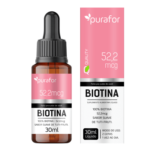 BIOTINA EM GOTAS 30ML 52,2mcg CABELO E PELE - PURAFOR QUALITY
