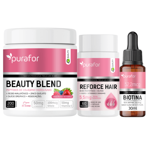 COMBO SAÚDE E BELEZA - REFORCE HAIR + COLÁGENO HIDROLISADO + BIOTINA PURAFOR QUALITY COMBO SAÚDE E BELEZA - REFORCE HAIR + COLÁGENO HIDROLISADO + BIOTINA PURAFOR QUALITY