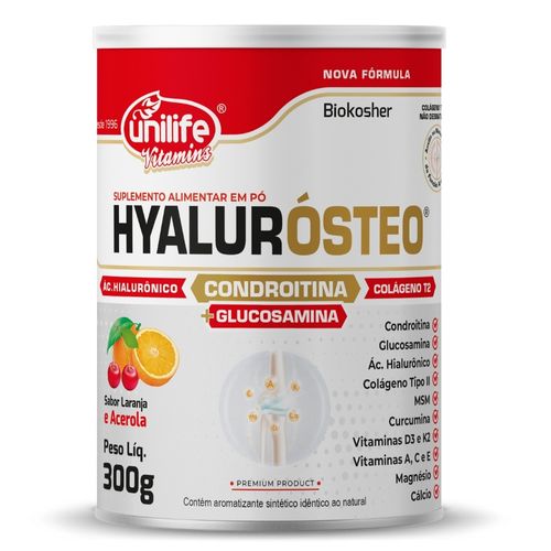 Glucosamina, Condroitina e Colágeno Tipo 2 Hyalurósteo 300g Unilife Glucosamina, Condroitina e Colágeno Tipo 2 Hyalurósteo 300g Unilife