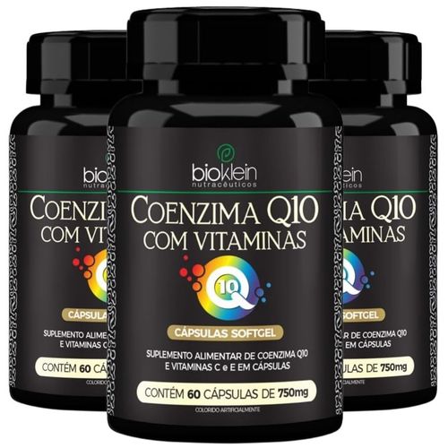 Kit 03 ÓLEO DE COENZIMA Q10 (com Vitaminas C, E) 750mg 60 Caps Bioklein