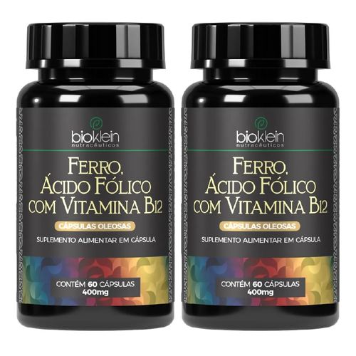 KIT 02 OLEO FERRO, ACIDO FOLICO C/ VITAMINA B12 400mg 60 Caps BIOKLEIN KIT 02 OLEO FERRO, ACIDO FOLICO C/ VITAMINA B12 400mg 60 Caps BIOKLEIN