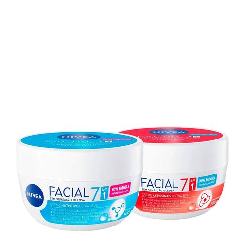 Kit-Nivea-Hidratante-Facial-Ultraleve-7-em-1--Antissinais---Nutritivo-100g-Cada Kit-Nivea-Hidratante-Facial-Ultraleve-7-em-1--Antissinais---Nutritivo-100g-Cada