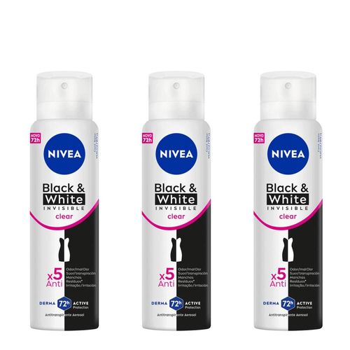 Kit-Nivea-Antitranspirante-Invisible-Black-White-Clear-Aerosol-3-Unidades-de-150ml Kit-Nivea-Antitranspirante-Invisible-Black-White-Clear-Aerosol-3-Unidades-de-150ml
