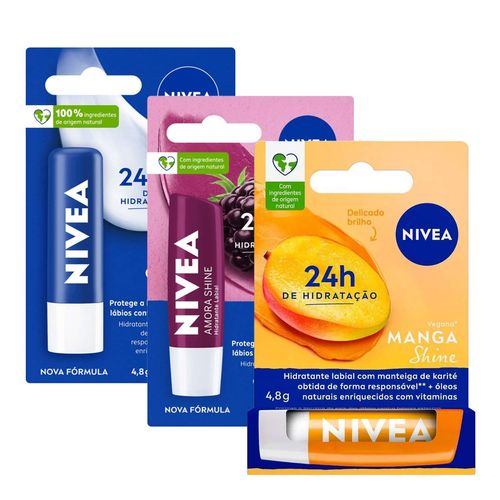 Kit-Nivea-Hidratante-Labial-Original-Care---Amora-Shine---Manga-e-Manteiga-de-Karite-4-8g-Cada