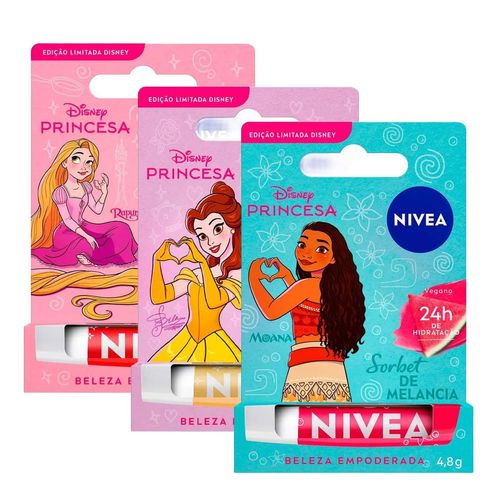 Kit-Nivea-Hidratante-Labial-Disney-Princesas-Cupcake-de-Baunilha-Bela---Morango-Silvestre-Rapunzel---Sorbet-de-Melancia-Moana-4-8g-Cada Kit-Nivea-Hidratante-Labial-Disney-Princesas-Cupcake-de-Baunilha-Bela---Morango-Silvestre-Rapunzel---Sorbet-de-Melancia-Moana-4-8g-Cada