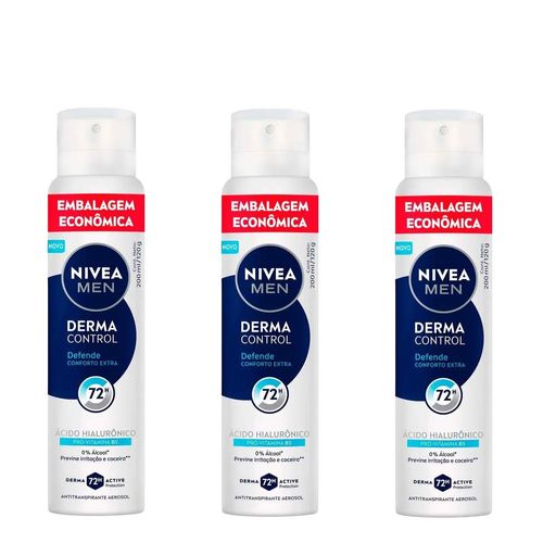 Kit-Nivea-Men-Antitranspirante-Derma-Control-Defende-Aerossol-3-Unidades-de-200ml Kit-Nivea-Men-Antitranspirante-Derma-Control-Defende-Aerossol-3-Unidades-de-200ml