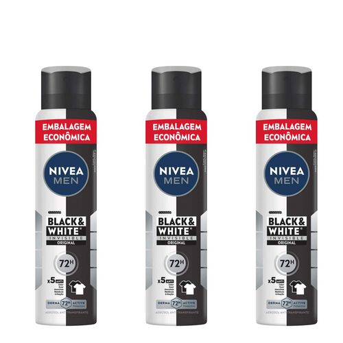 Kit-Nivea-Men-Antitranspirante-Black-White-Invisible-Aerossol-3-Unidades-de-200ml Kit-Nivea-Men-Antitranspirante-Black-White-Invisible-Aerossol-3-Unidades-de-200ml