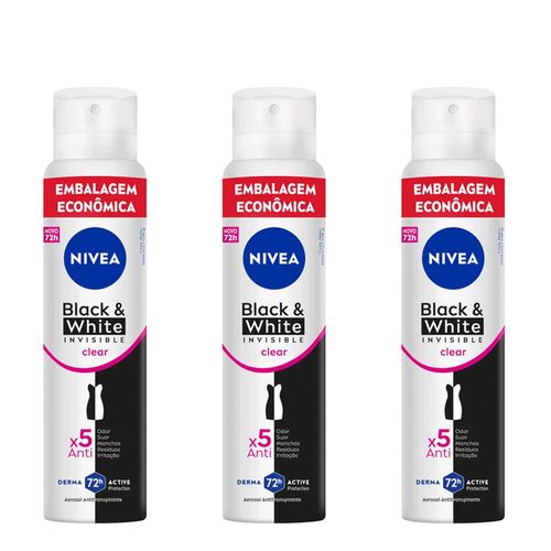 Kit-Nivea-Antitranspirante-Black-White-Invisible-Clear-Aerossol-3-Unidades-de-200ml Kit-Nivea-Antitranspirante-Black-White-Invisible-Clear-Aerossol-3-Unidades-de-200ml