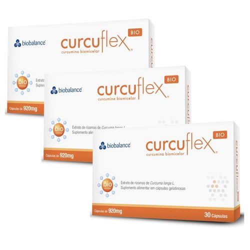 Kit 3 Curcuflex Curcumina Tecnologia Biomicelar 30 Cáps Biobalance Sem Sabor Kit 3 Curcuflex Curcumina Tecnologia Biomicelar 30 Cáps Biobalance Sem Sabor