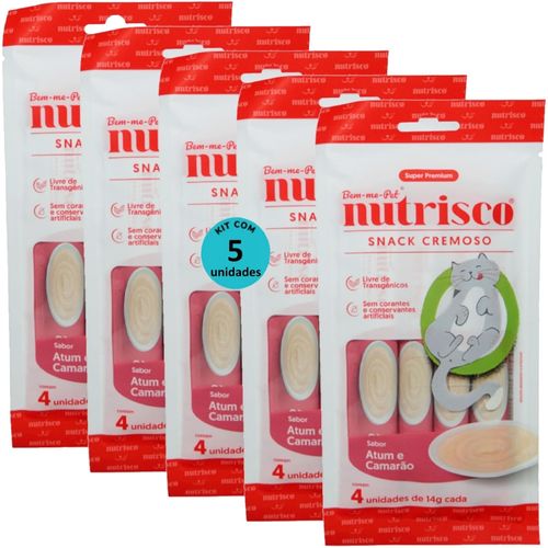 SNACK CREMOSO NUTRISCO GATOS 14G ATUM E CAMARÃO COM 4 UN - KIT COM 5 SNACK CREMOSO NUTRISCO GATOS 14G ATUM E CAMARÃO COM 4 UN - KIT COM 5
