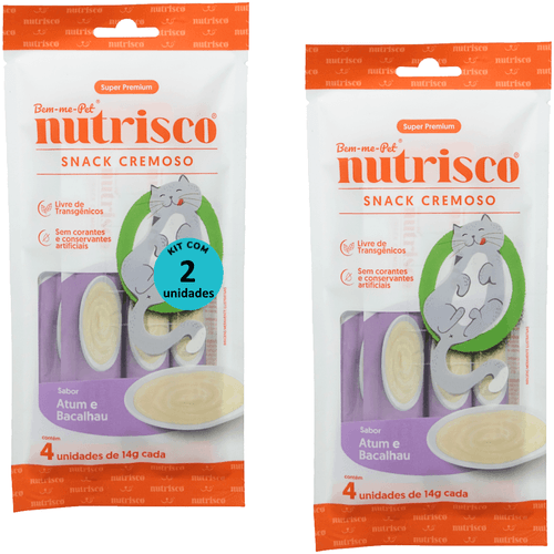 SNACK CREMOSO NUTRISCO GATOS 14G ATUM E BACALHAU COM 4 UN - KIT COM 2