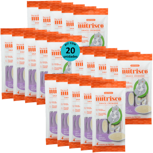 SNACK CREMOSO NUTRISCO GATOS 14G ATUM E BACALHAU COM 4 UN - KIT COM 20 SNACK CREMOSO NUTRISCO GATOS 14G ATUM E BACALHAU COM 4 UN - KIT COM 20