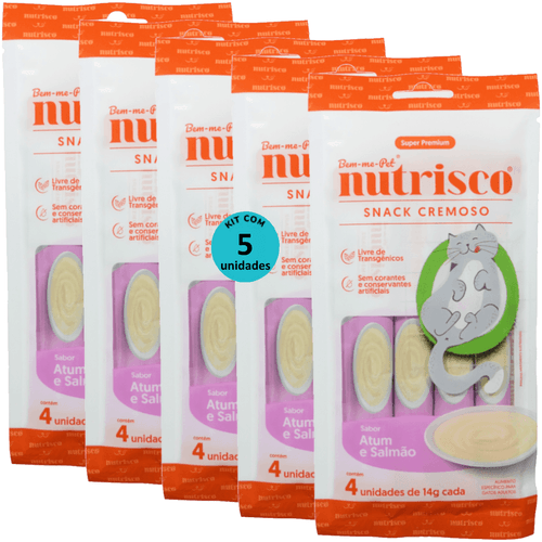 SNACK CREMOSO NUTRISCO GATOS ADULTOS 14G ATUM E SALMÃO COM 4 UN - KIT COM 5 SNACK CREMOSO NUTRISCO GATOS ADULTOS 14G ATUM E SALMÃO COM 4 UN - KIT COM 5