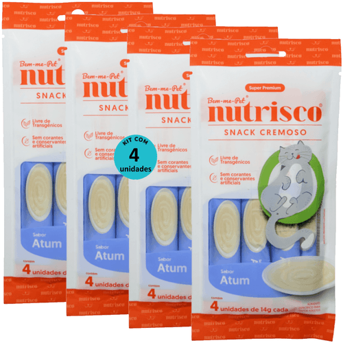 SNACK CREMOSO NUTRISCO GATOS ADULTOS 14G ATUM COM 4 UN - KIT COM 4 SNACK CREMOSO NUTRISCO GATOS ADULTOS 14G ATUM COM 4 UN - KIT COM 4